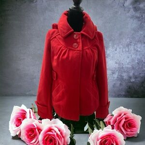 Tulle Red Pea Coat